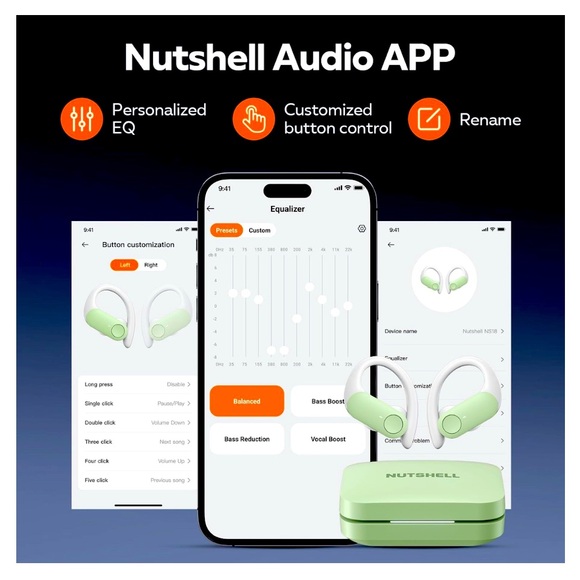 Nutshell Wireless Earbuds, 12H Nonstop, Customized App, Deep Bass, Clear Calls, - Picture 6 of 9
